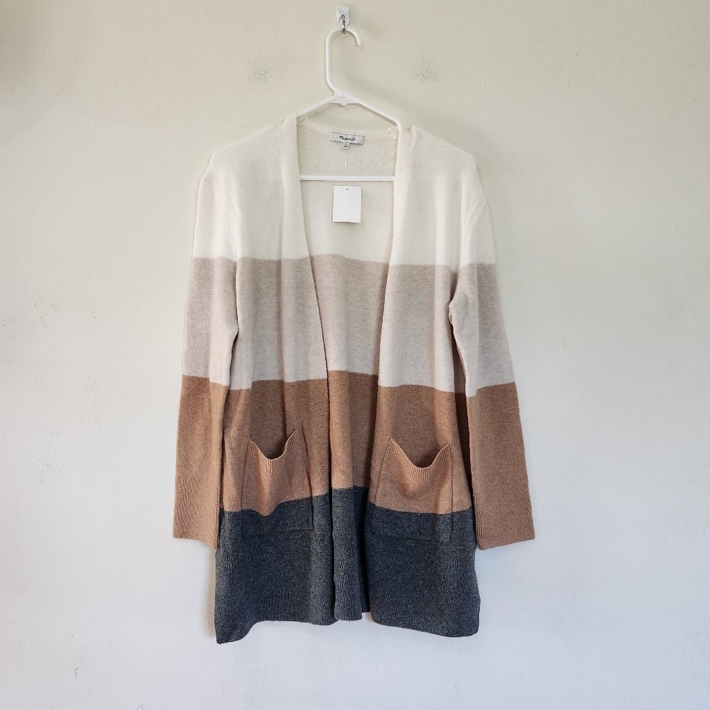 Madewell Kent color block wool & alpaca blend cardigan in antique cream size sml